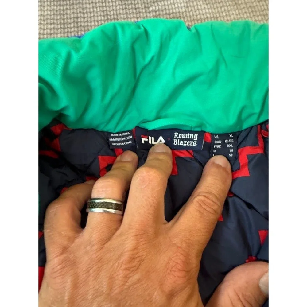 Fila x Rowing Blazers Colorblock Puffer Jacket Blue Green Magenta Mens XL